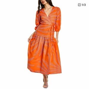 ** NOT FOR SALE** ALEXIS Blisse Linen Wrap Dress Size XS Orange Embroidered